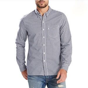 Gingham Checkered Button Down Shirt in Navy and White